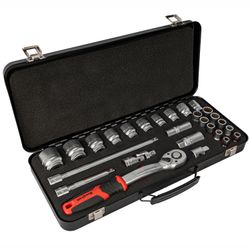 TORK CRAFT Socket & Ratchet Set 27pc 1/2' Dr Crv 12 Point Metal Case