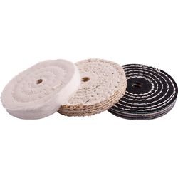 TORK CRAFT Buffing Wheel Kit 3pcs 100mm White & Denim Stiched & Sisal Polishing