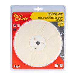 TORK CRAFT White Buff/mop Unstitched 150 X 50ply X 1/2' Hole