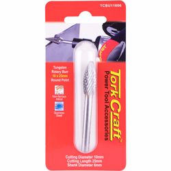 TORK CRAFT Rotary Burr Tungsten 10x25x6mm Round Point