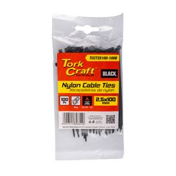 TORK CRAFT Nylon Cable Ties 2.5mm X 100mm Black 100pc