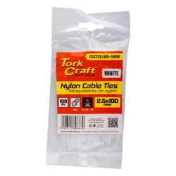 TORK CRAFT Nylon Cable Ties 2.5mm X 100mm White 100pc