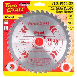 TORK CRAFT Blade Tct 190 X 40t 30/20/16mm General Purpose Combination