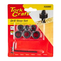 TORK CRAFT  TORK CRAFT 7pc Drill Stop Set (5.6.8.10.11.12mm) C/w Allen Key
