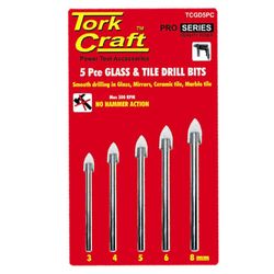 TORK CRAFT Glass & Tile Drill Bit Set 5 Pce 3/4/5/6/8