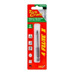 TORK CRAFT Glass & Tile Drill 6mm 4 Flute With Hex Shank