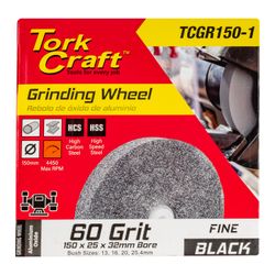 TORK CRAFT Grinding Wheel 150x25x32mm Bore Fine 60gr W/bushes For Bench Grinder