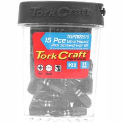 TORK CRAFT Impact Pozi.2 X 25mm Insert Bit 15pc Tic Tac Case Pz2