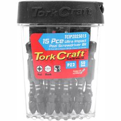 TORK CRAFT Impact Pozi.2 X 50mm Insert Bit 15pc Tic Tac Case Pz2