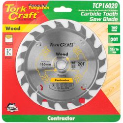 TORK CRAFT Blade Contractor 160 X 20t 20/16 Circular Saw Tct