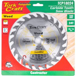 TORK CRAFT Blade Contractor 180 X 24t 20/16 Circular Saw Tct