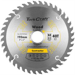 TORK CRAFT Blade Contractor 190 X 40t 30/20/16 Circular Saw Tct