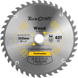 TORK CRAFT Blade Contractor 260 X 40t 30/1/20/16 Circular Saw Tct