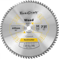 TORK CRAFT Tct Saw Blade Rip & Cross 600x72t 40/30/25.4/20/16