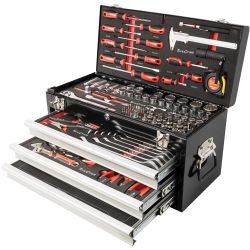 TORK CRAFT Tool Box 154 Pce 3 Drawer & Top Tray 535x255 X 315mm Track Box