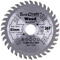 TORK CRAFT Tct Saw Blade 85mm X 1.2mm X 15mm X 36t Wood Thin Kerf