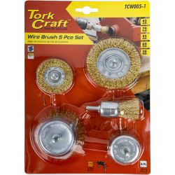 TORK CRAFT Wire Brush Set 5pce With 6mm Shaft Cup/circ/end