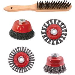 TORK CRAFT Wire Brush Angle Grinder Kit M14 Crimped & Knotted Set 5pce Hand Brush