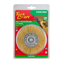 TORK CRAFT Wire Wheel Brush 100mm X 6mm Shaft Blister