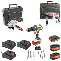 TORK CRAFT 115 Angle Grinder And Rotary/ Imp Drill Set Std Charger And Bat