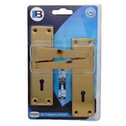 L&b Lockset Decorative Victorian 3 Lever Brass Plated Straight 6 Inch