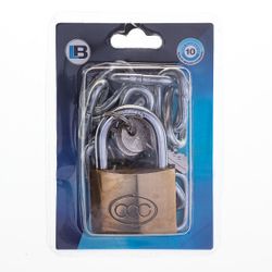 L&b Padlock With Chain 6mmx500mm Brass 50mm