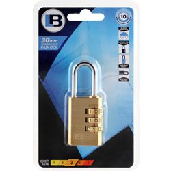 L&b Padlock Combination Brass Resettable 30mm