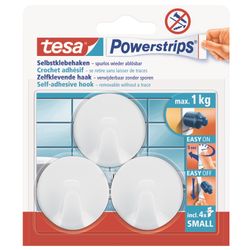 TESA Powerstrips Hooks Small Round 3 Hooks/ 4 Strips White (ip 6)