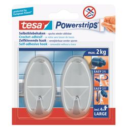 TESA Powerstrips Hooks Large Oval 2 Hooks/ 4 Strips Chrome (ip 6)