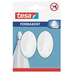 TESA Permanent Hooks Oval L White 2 Hooks Whiite