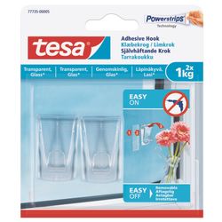 TESA Adhesive Hooks- Transparent Surface Large 2 Hooks/ 3 Strips (ip 8)