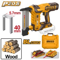 INGCO 20v Ps+ C/l Crown Stapler 5.7x40mm + Acc In Case