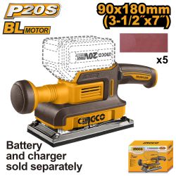 INGCO 20v Ps+ C/l Finishing Sander + 5pcs Sheets No B/c