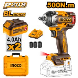 INGCO 20v Ps+ C/l Wrench 500nm Imp B/less Kit 2bat