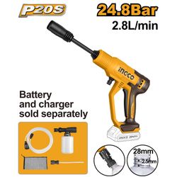 INGCO 20v Ps+ Cordless Pressure Washer 2.5l/min Incl Ass No B/c Box