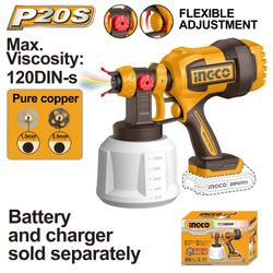 INGCO 20v Ps+ C/l Spray Gun Incl Ass No B/c