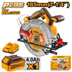 INGCO 20v Ps+ C/l C/saw B/less 185mm Kit Bat + Acc