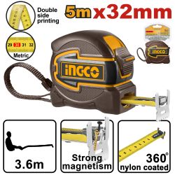 INGCO T/measure Steel R/case 5mx32mm Mag Dbl Hook