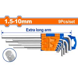 WADFOW A/key Hex X-long Set Cr-v 1.5mm-10mm 9pcs