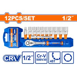 WADFOW Socket Set Cr-v 1/2 45t 12pcs