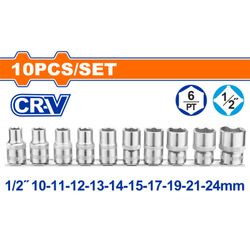 WADFOW Socket Hex Set Cr-v 1/2 10pcs