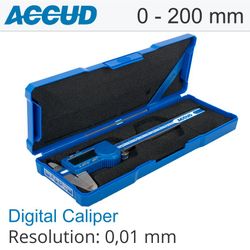 ACCUD Dig. Caliper 200mm 0.03mm Acc. Metal Cover S/steel 0.01mm Res.