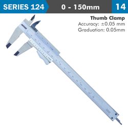 ACCUD Vernier Caliper 150mm Auto Thumb Clamp 0.05mm Acc. 0.05mm Grad. S/stee