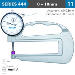 ACCUD Thickness Gauge 10mm 0.02mm Acc. Large Depth Ceramic Anvil 0.01mm Grad
