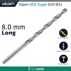 ALPEN Hss Super Drill Bit Long 8 X 165mm Pouch