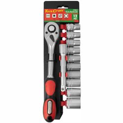 TORK CRAFT Socket & Ratchet Set 12pc 1/2\' Drive 12 Crv 12 Point