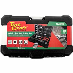 TORK CRAFT Socket & Ratchet Drive Set 40pc 1/4\' Crv 12 Point 4 4.5 5 5.5 6-14mm