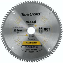 TORK CRAFT Blade Contractor 250 X 80t Atb 30/16 Circular Saw Tct