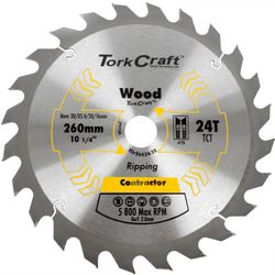 TORK CRAFT Blade Contractor 260 X 24t 30/1/20/16 Circular Saw Tct