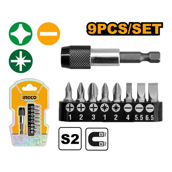INGCO S/driver Bit Assort 9pc Mag